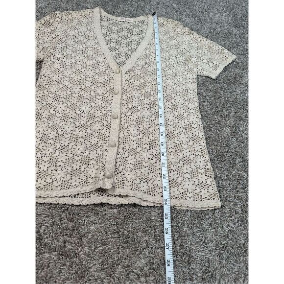 Vintage Hand Crocheted Knit Blouse Sweater Cardigan Button Front V-Neck Cotton S - Picture 7 of 8